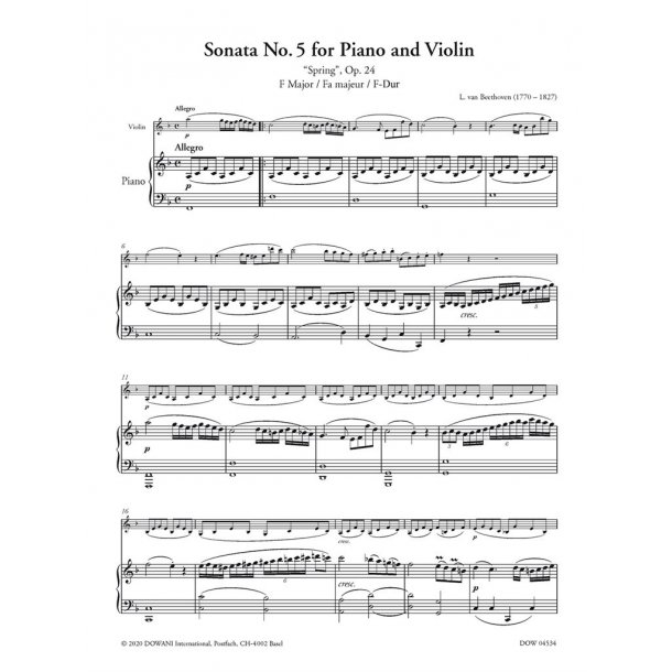 Sonata No. 5 for Piano and Violin : Spring, Op. 24 F Major